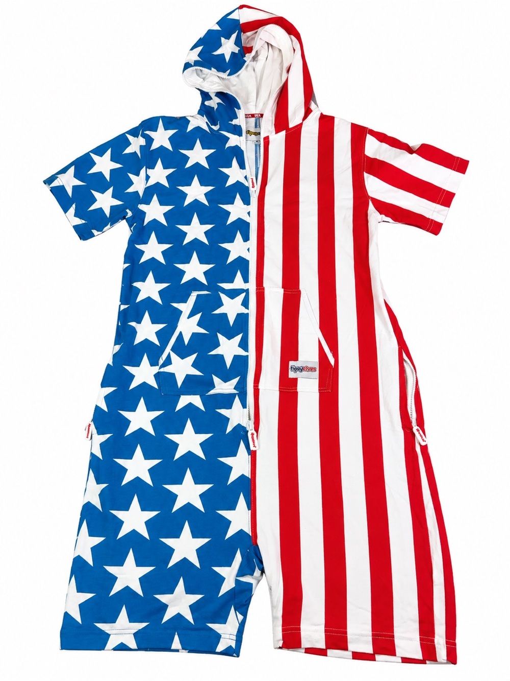 Tipsy Elves USA American Flag Hooded Onesie Men’s Large Stars Stripes